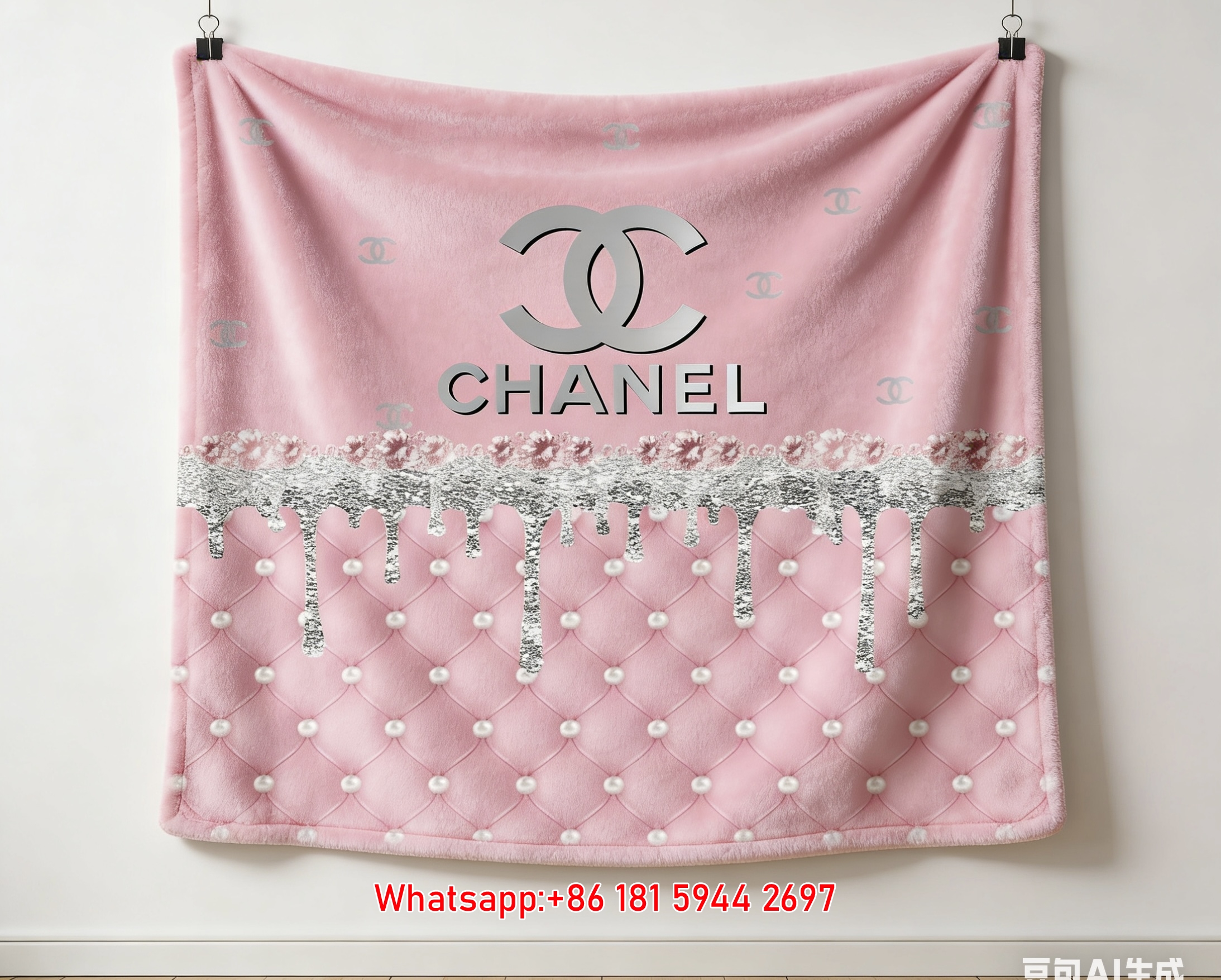 Chanel Pink Tufted Glitter Drip Flannel Throw Blanket IMG_7128